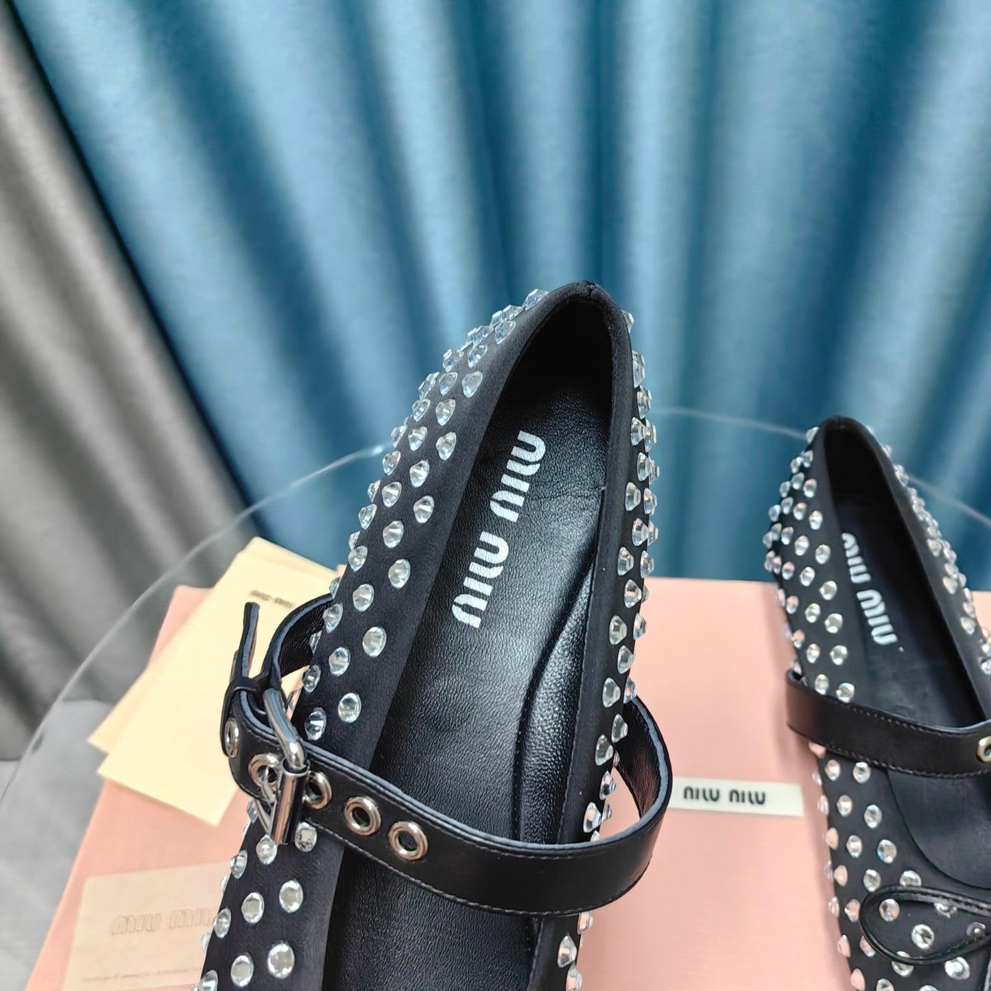 MARY JANE SHOES BLACK COWHIDE WITH DIAMOND - 35