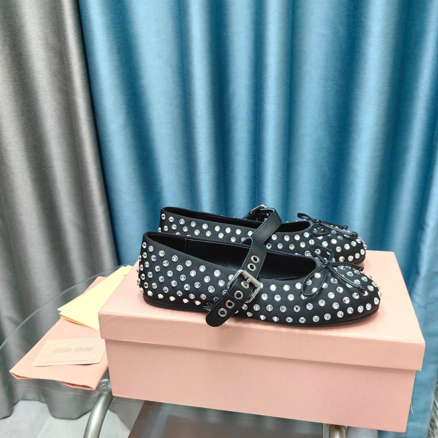 MARY JANE SHOES BLACK COWHIDE WITH DIAMOND - 35