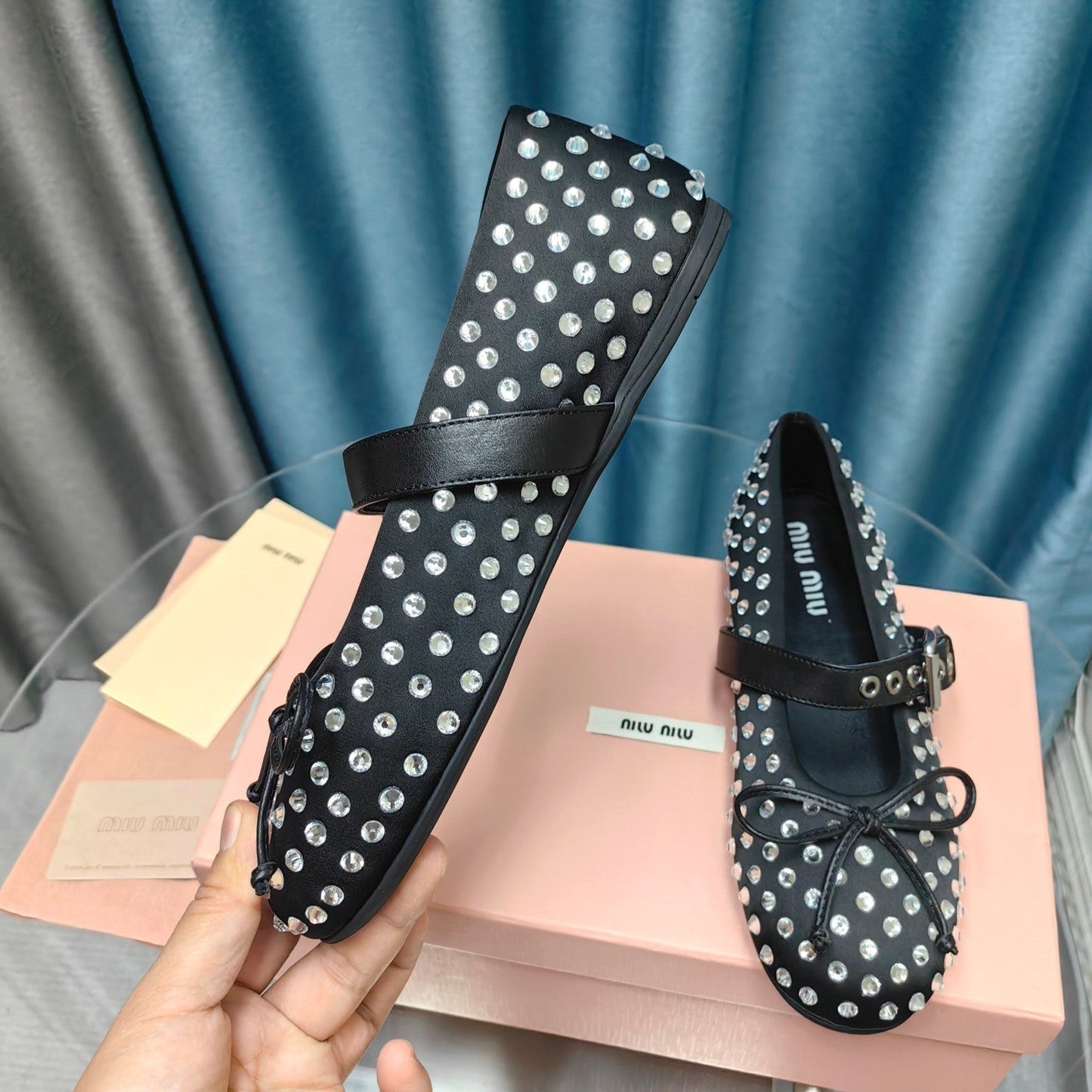 MARY JANE SHOES BLACK COWHIDE WITH DIAMOND - 35