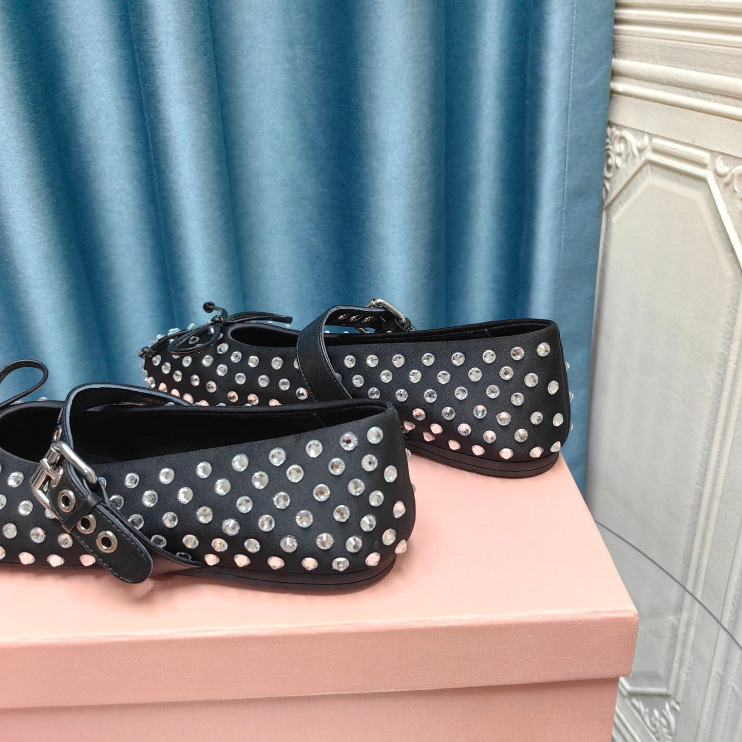 MARY JANE SHOES BLACK COWHIDE WITH DIAMOND - 35