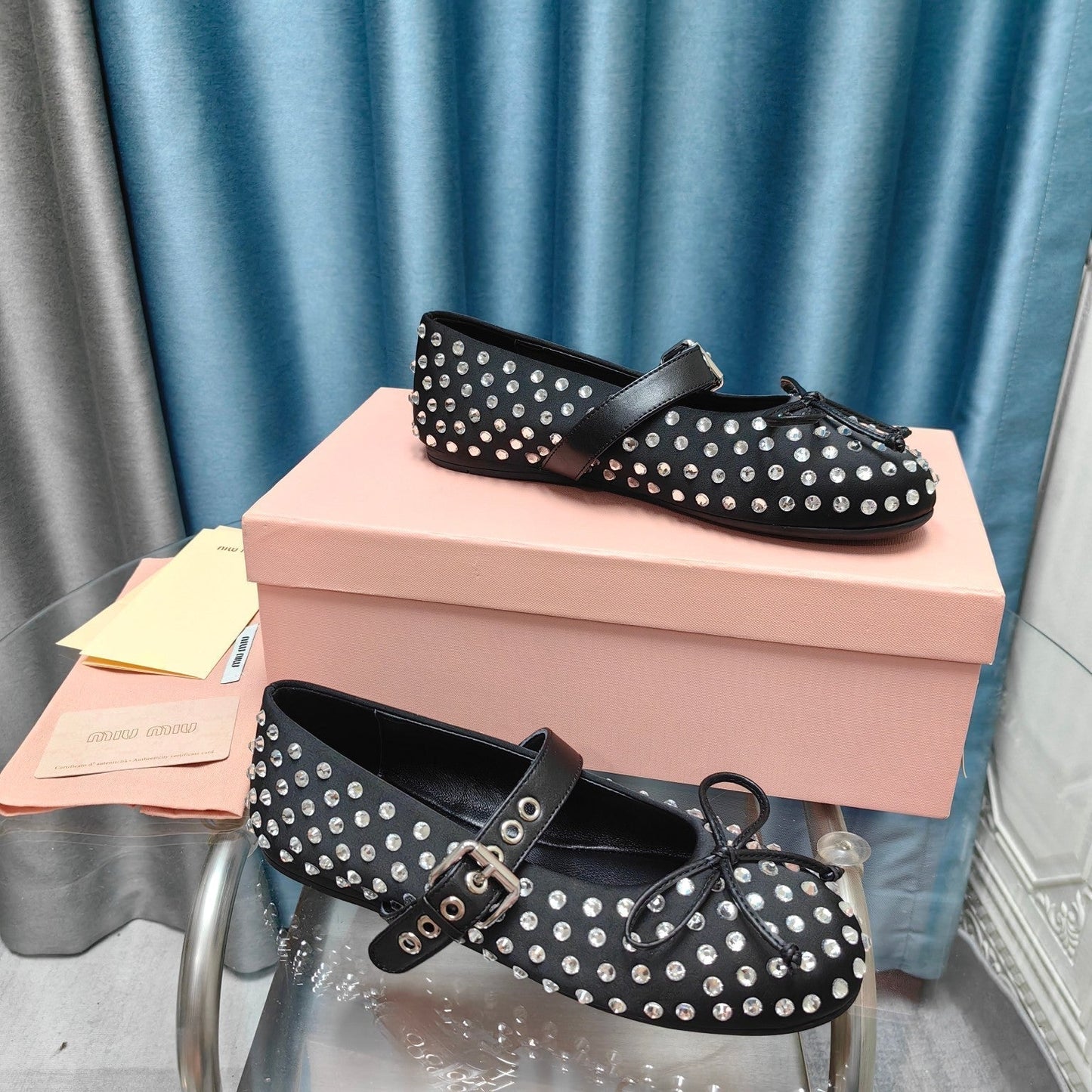 MARY JANE SHOES BLACK COWHIDE WITH DIAMOND - 35