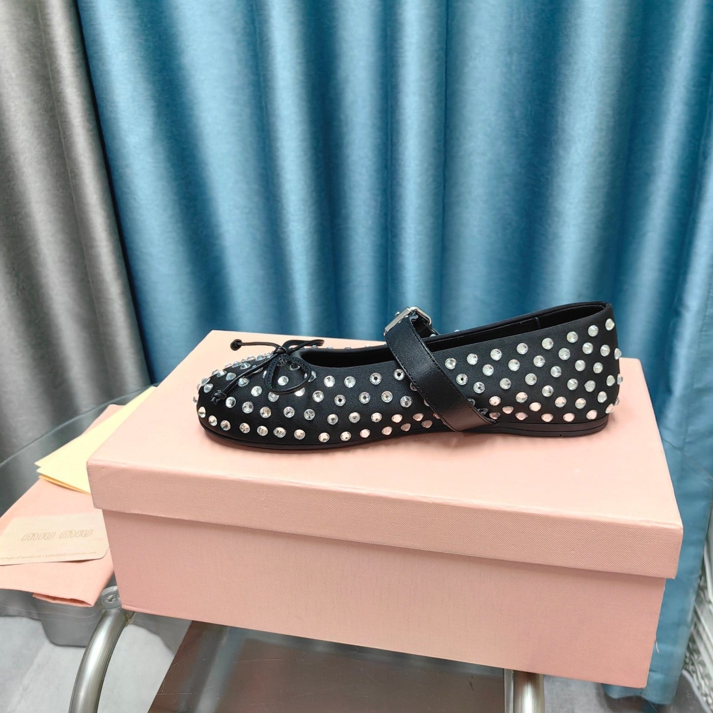 MARY JANE SHOES BLACK COWHIDE WITH DIAMOND - 35