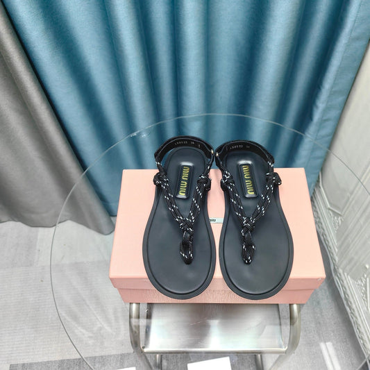 FLIP-FLOPS SANDAL BLACK SHEEPSKIN WITH BLACK STRAP - 34