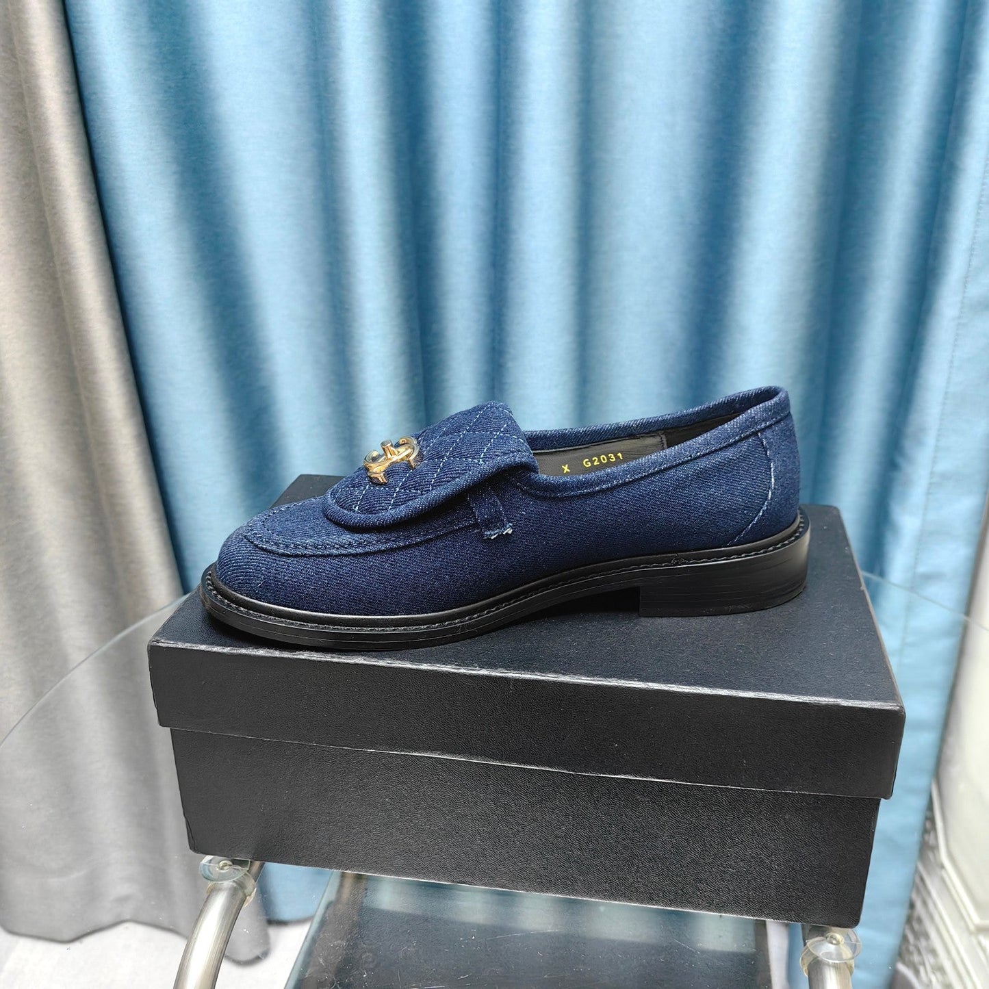 MOCCASINS NAVY BLUE QUILTED LAMBSKIN - 35