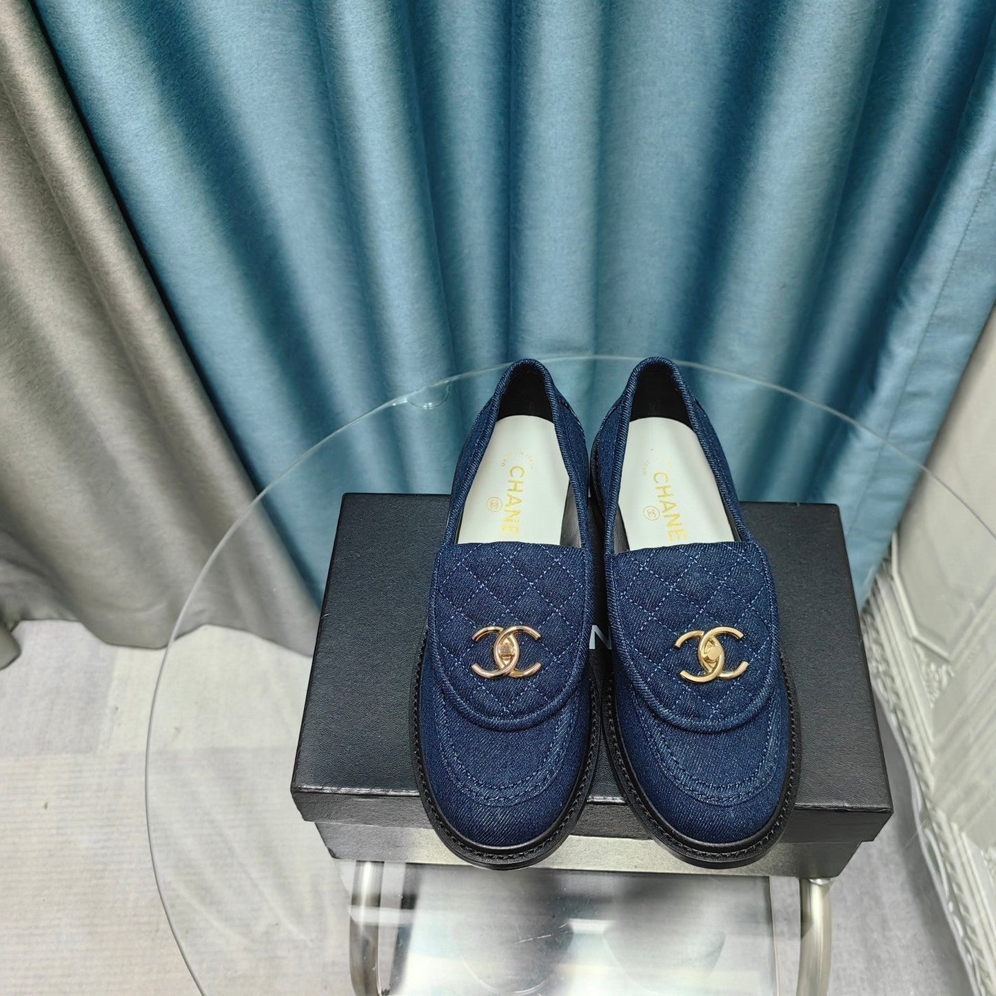 MOCCASINS NAVY BLUE QUILTED LAMBSKIN - 35