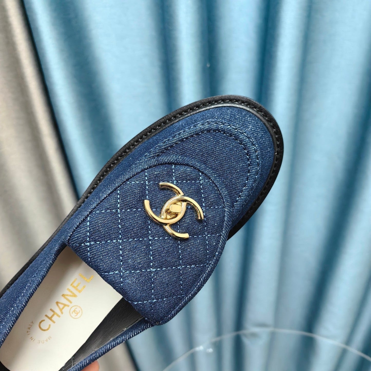 MOCCASINS NAVY BLUE QUILTED LAMBSKIN - 35