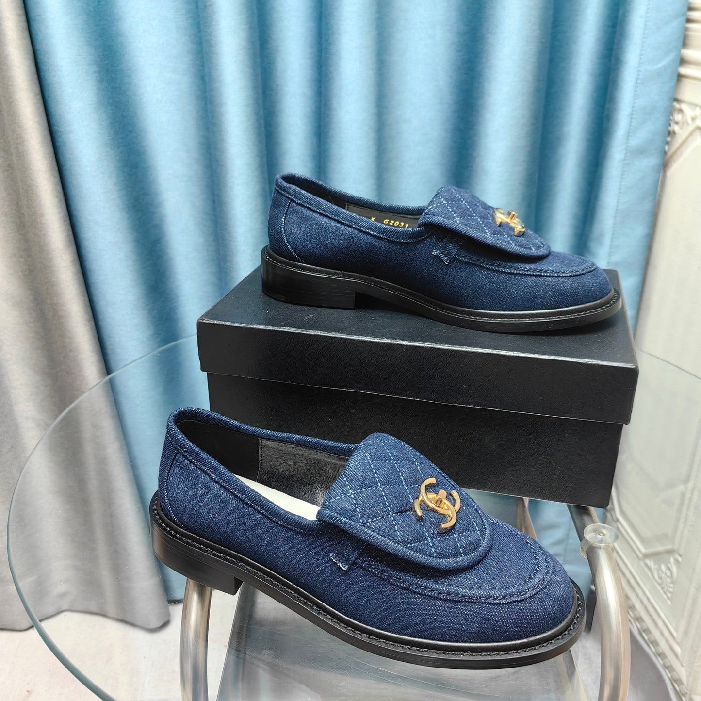 MOCCASINS NAVY BLUE QUILTED LAMBSKIN - 35