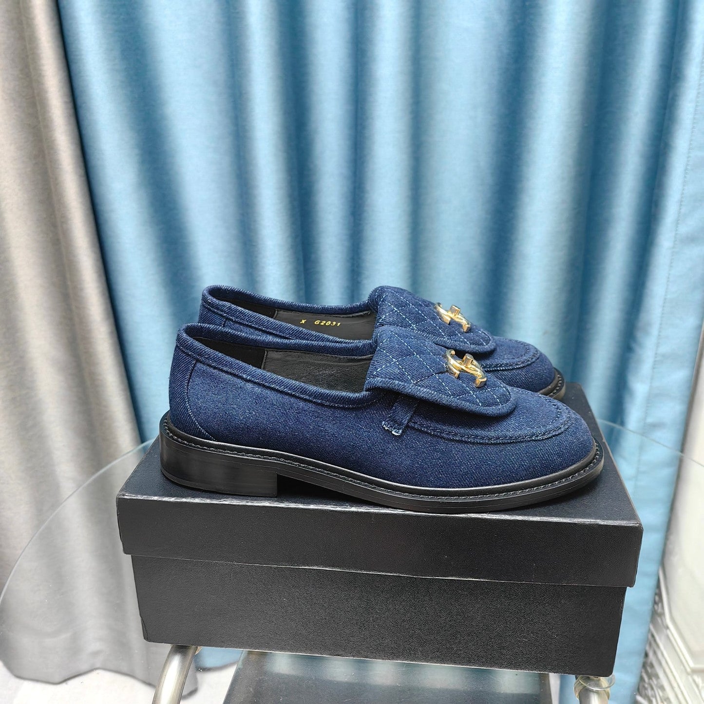 MOCCASINS NAVY BLUE QUILTED LAMBSKIN - 35