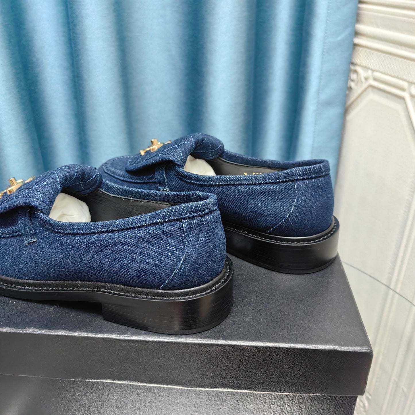 MOCCASINS NAVY BLUE QUILTED LAMBSKIN - 35