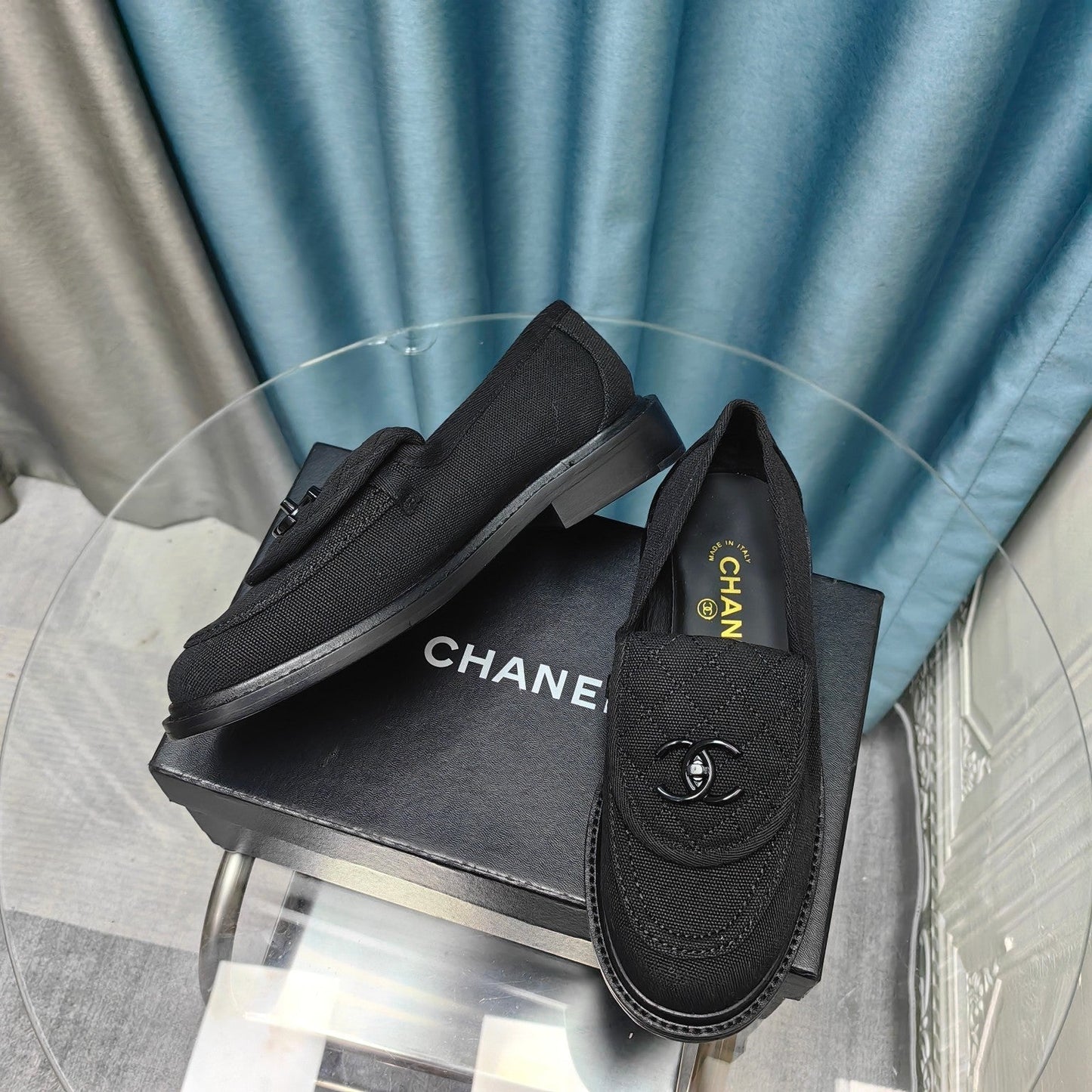 MOCCASINS BLACK QUILTED LAMBSKIN - 35