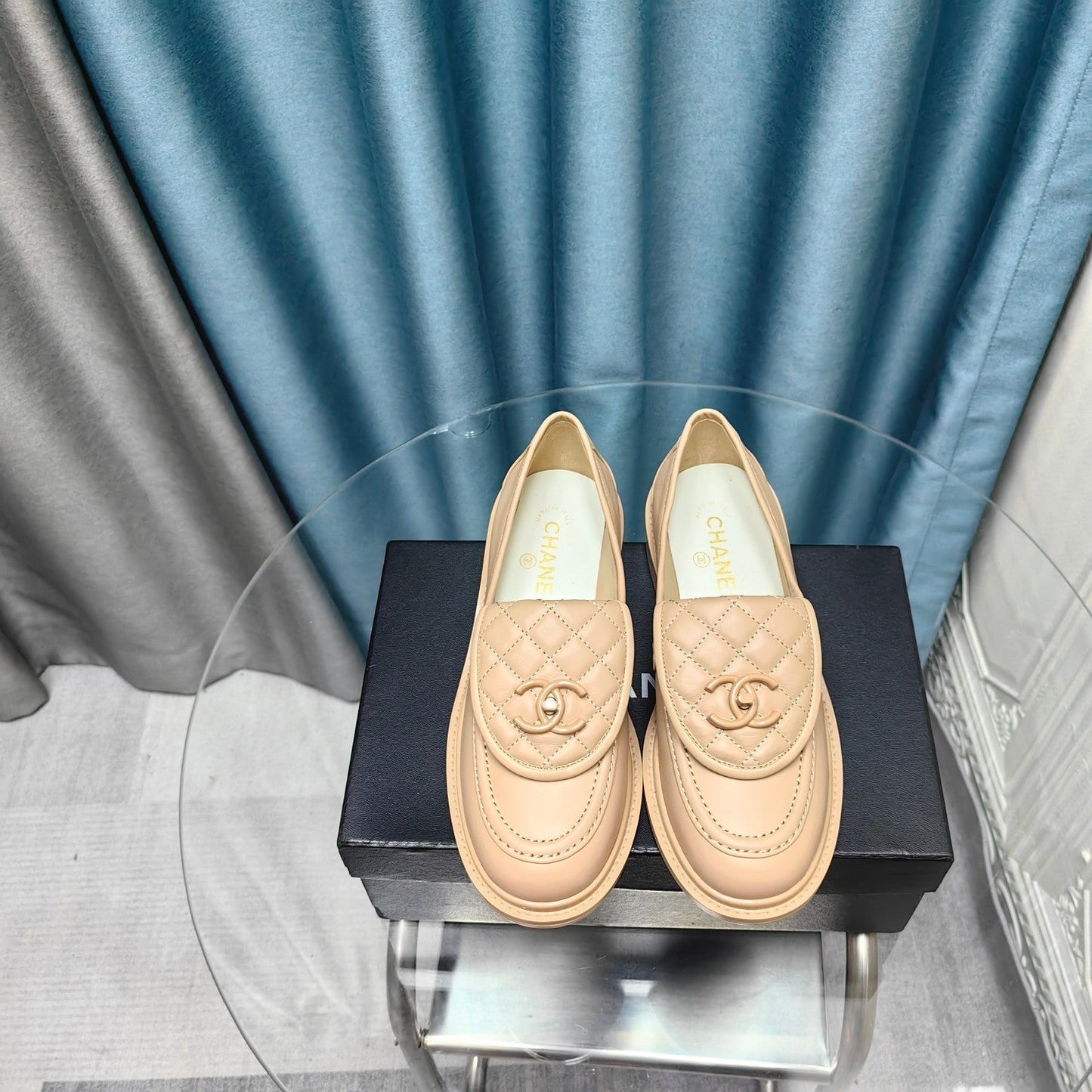 MOCCASINS BEIGE QUILTED LAMBSKIN - 35