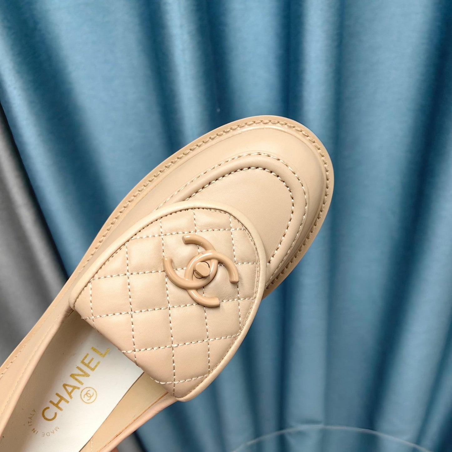 MOCCASINS BEIGE QUILTED LAMBSKIN - 35