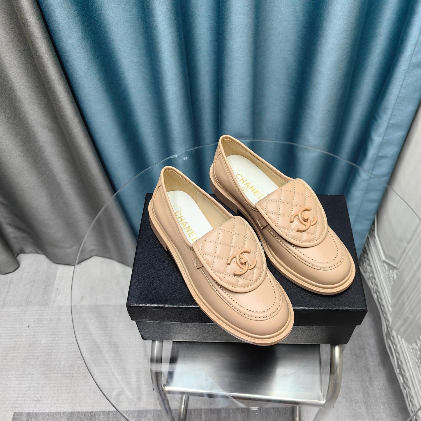 MOCCASINS BEIGE QUILTED LAMBSKIN - 35
