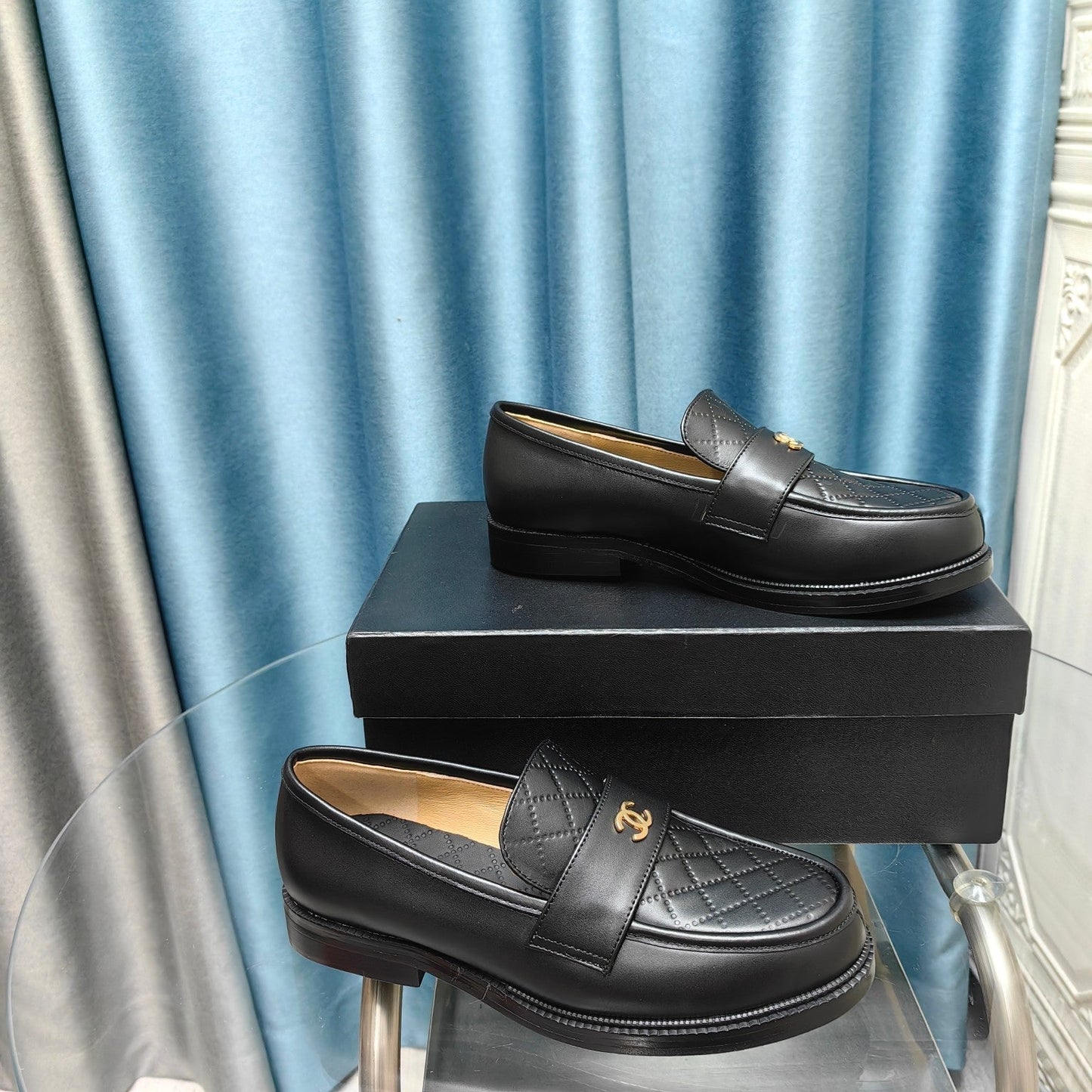 MOCCASINS BLACK QUILTED CALFSKIN - 35