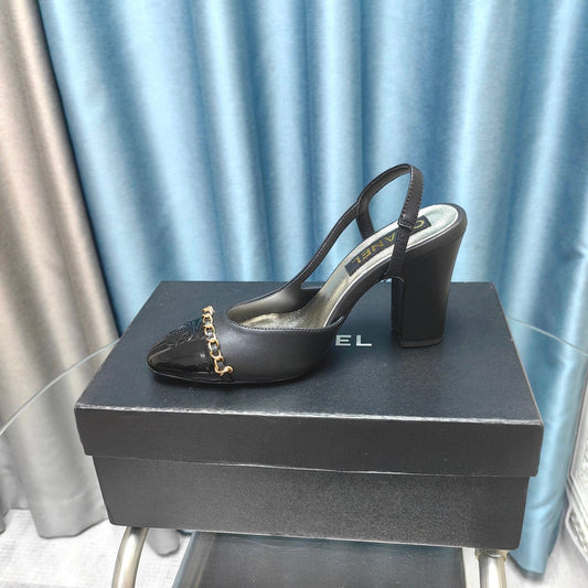 HIGH SLINGBACKS IN BLACK LAMBSKIN - 34