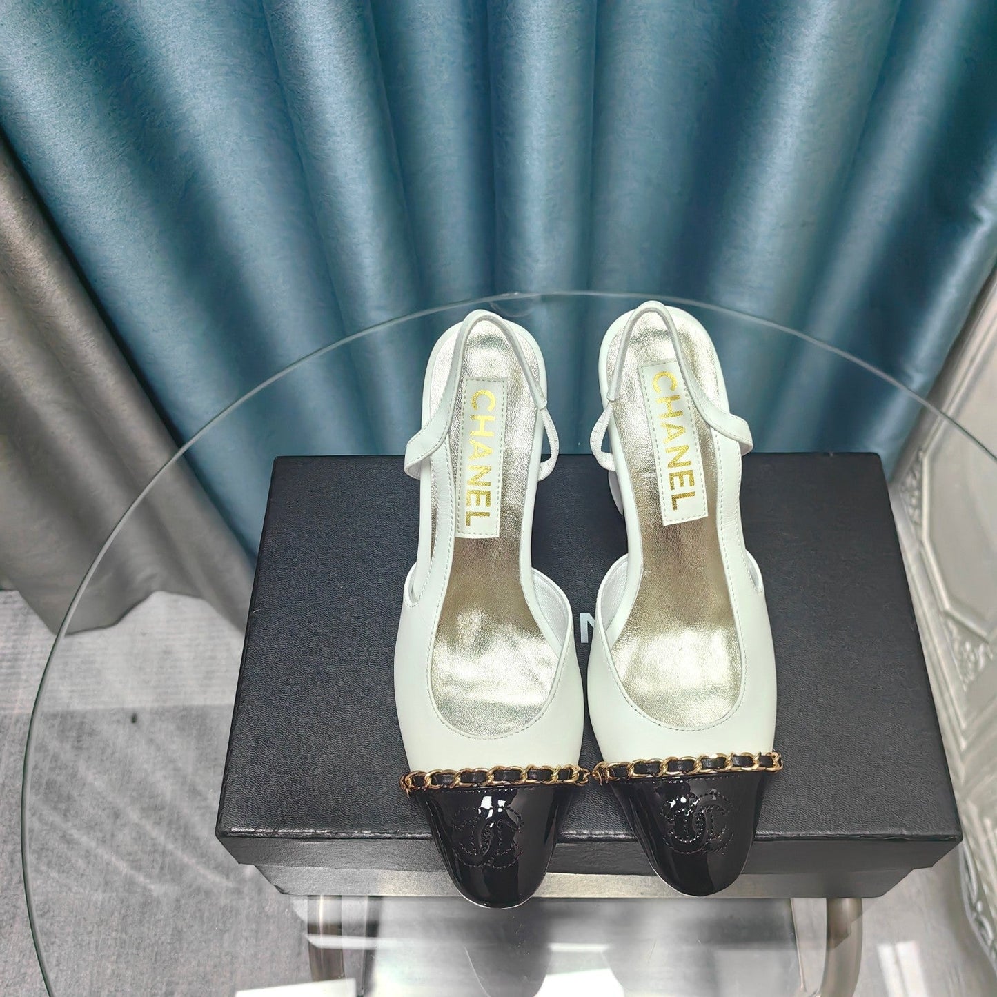 HIGH SLINGBACKS IN WHITE MIX BLACK LAMBSKIN - 34