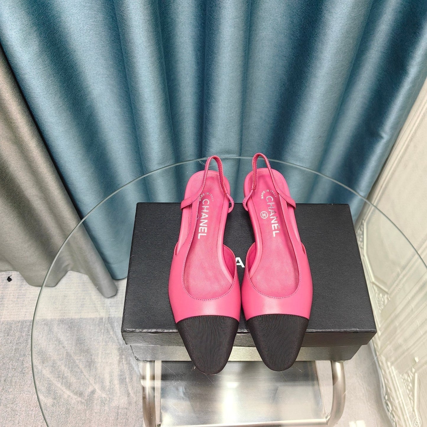 SLINGBACKS IN BARBIE PINK MIX BLACK LAMBSKIN - 34