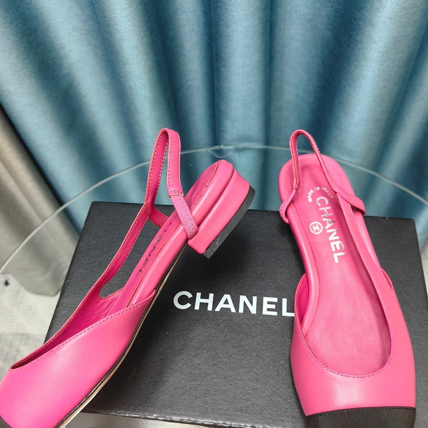 SLINGBACKS IN BARBIE PINK MIX BLACK LAMBSKIN - 34