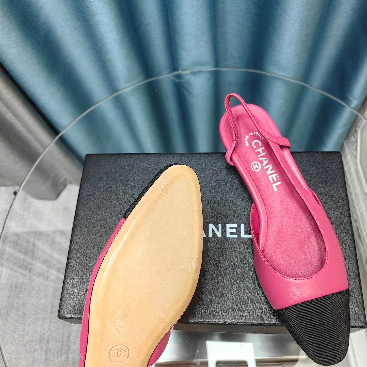 SLINGBACKS IN BARBIE PINK MIX BLACK LAMBSKIN - 34