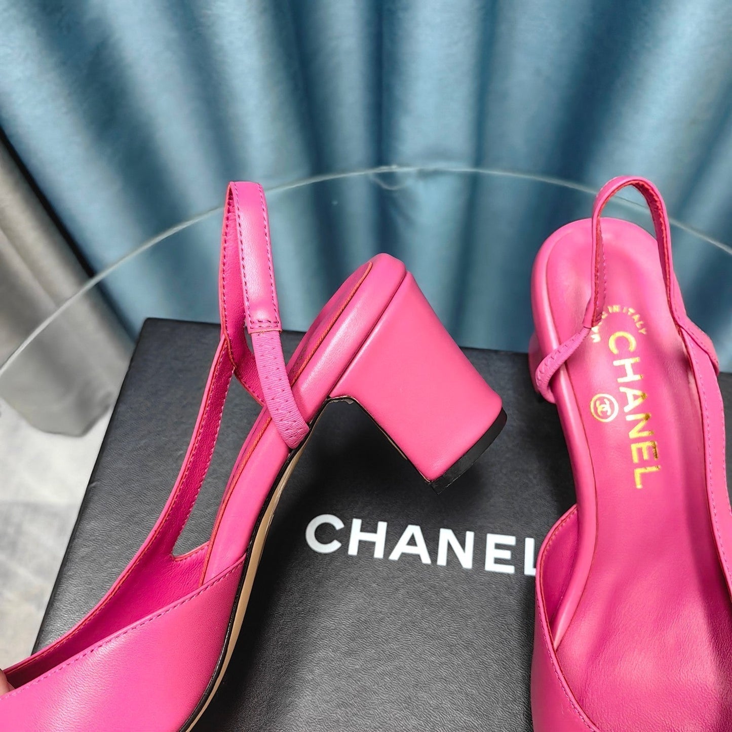 HIGH SLINGBACKS IN BARBIE PINK MIX BLACK LAMBSKIN - 34