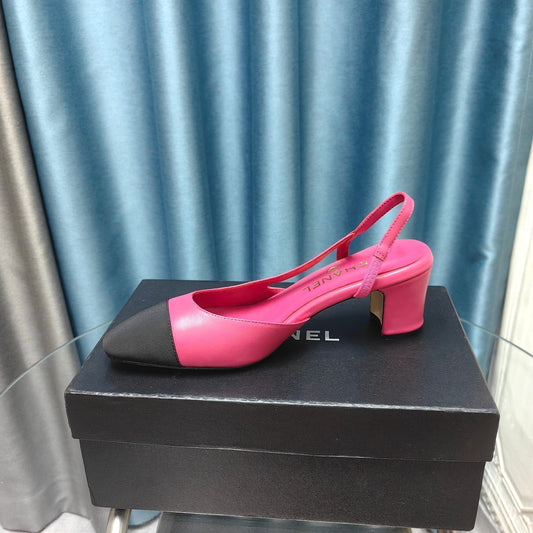 HIGH SLINGBACKS IN BARBIE PINK MIX BLACK LAMBSKIN - 34