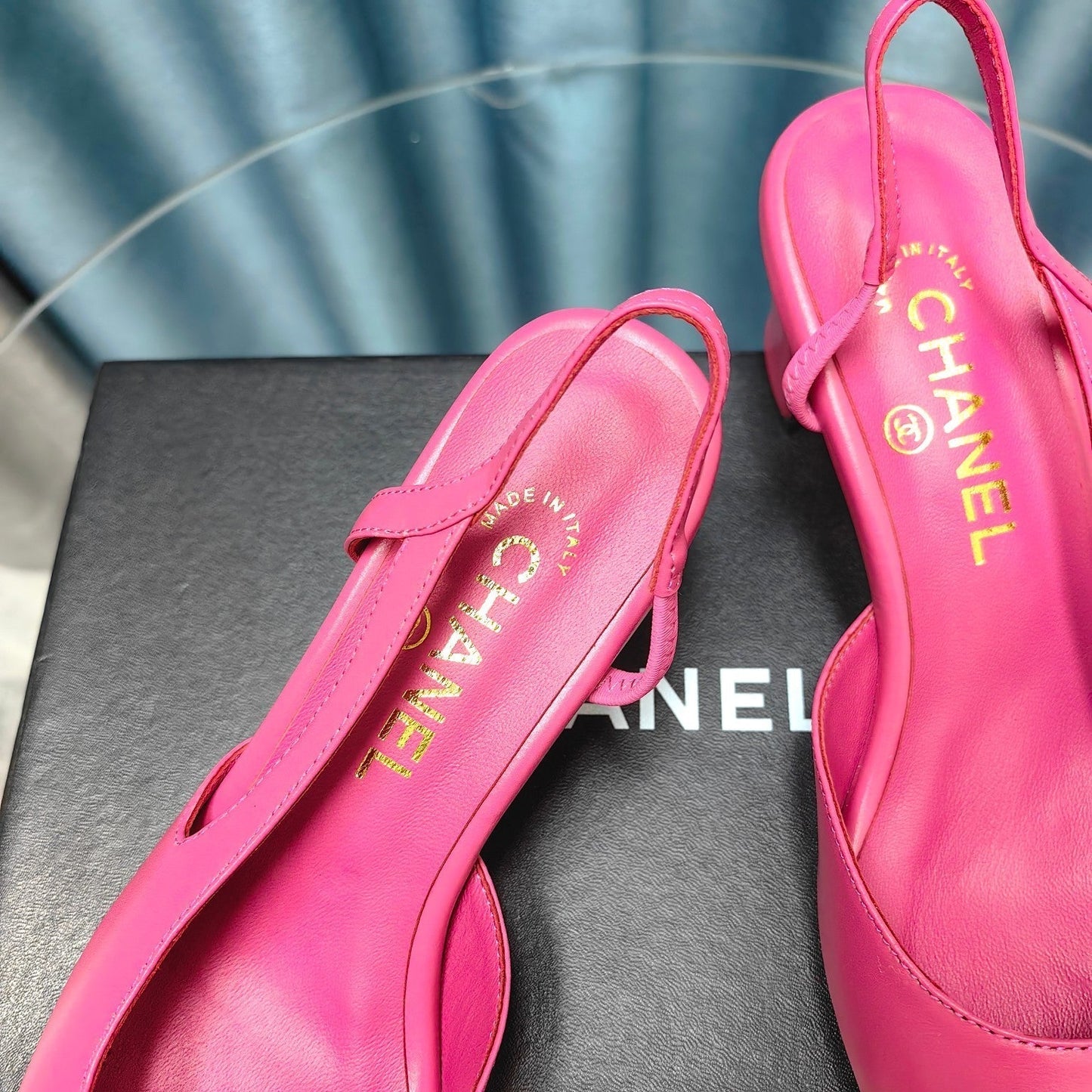 HIGH SLINGBACKS IN BARBIE PINK MIX BLACK LAMBSKIN - 34