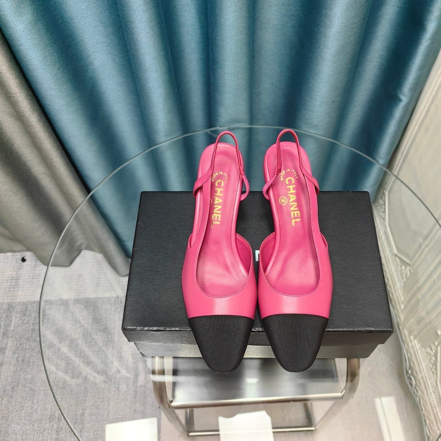 HIGH SLINGBACKS IN BARBIE PINK MIX BLACK LAMBSKIN - 34