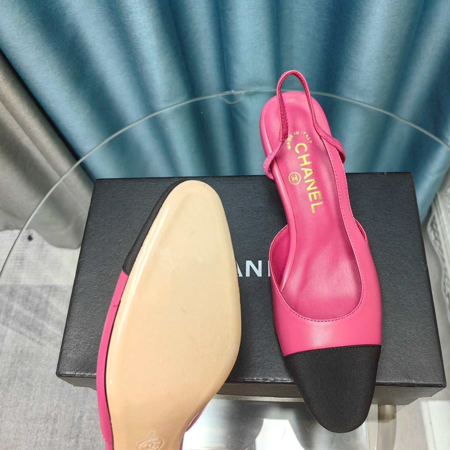 HIGH SLINGBACKS IN BARBIE PINK MIX BLACK LAMBSKIN - 34
