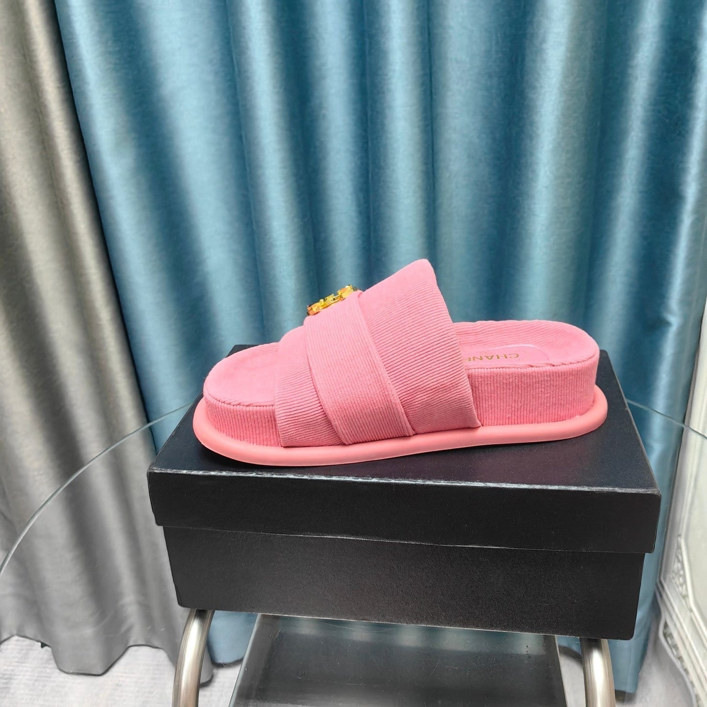 PLATFORM HEELS SANDALS IN LIGHT PINK WOOLEN FABRIC - 35
