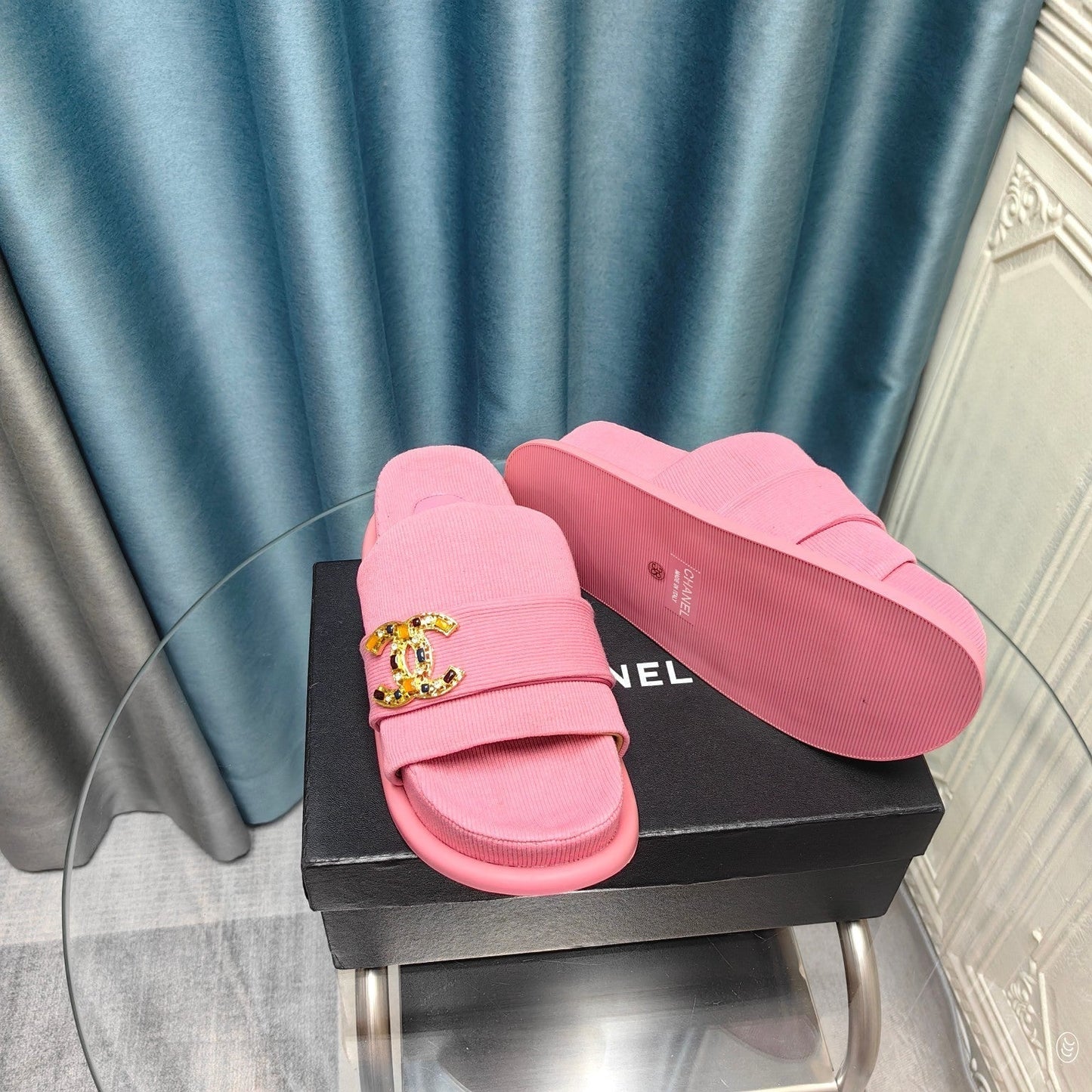 PLATFORM HEELS SANDALS IN LIGHT PINK WOOLEN FABRIC - 35