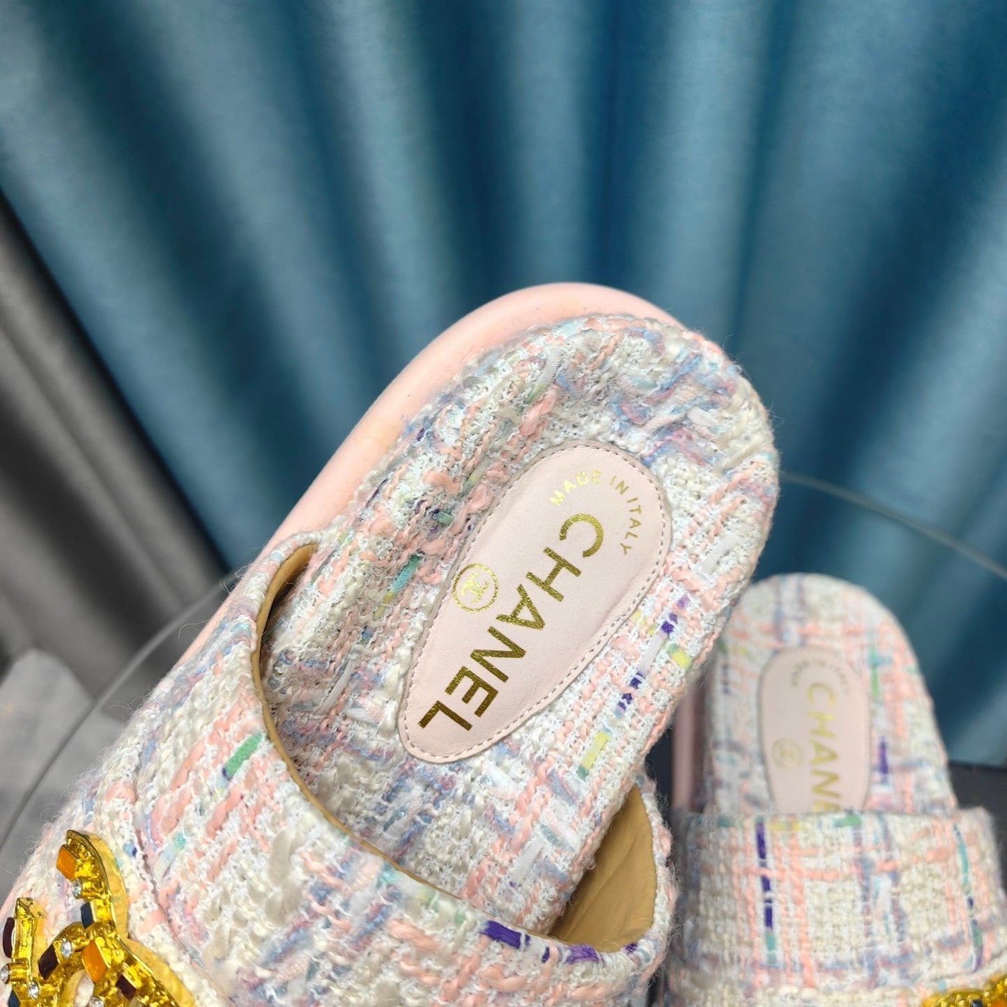 PLATFORM HEELS SANDALS IN LIGHT PINK TWEED - 35