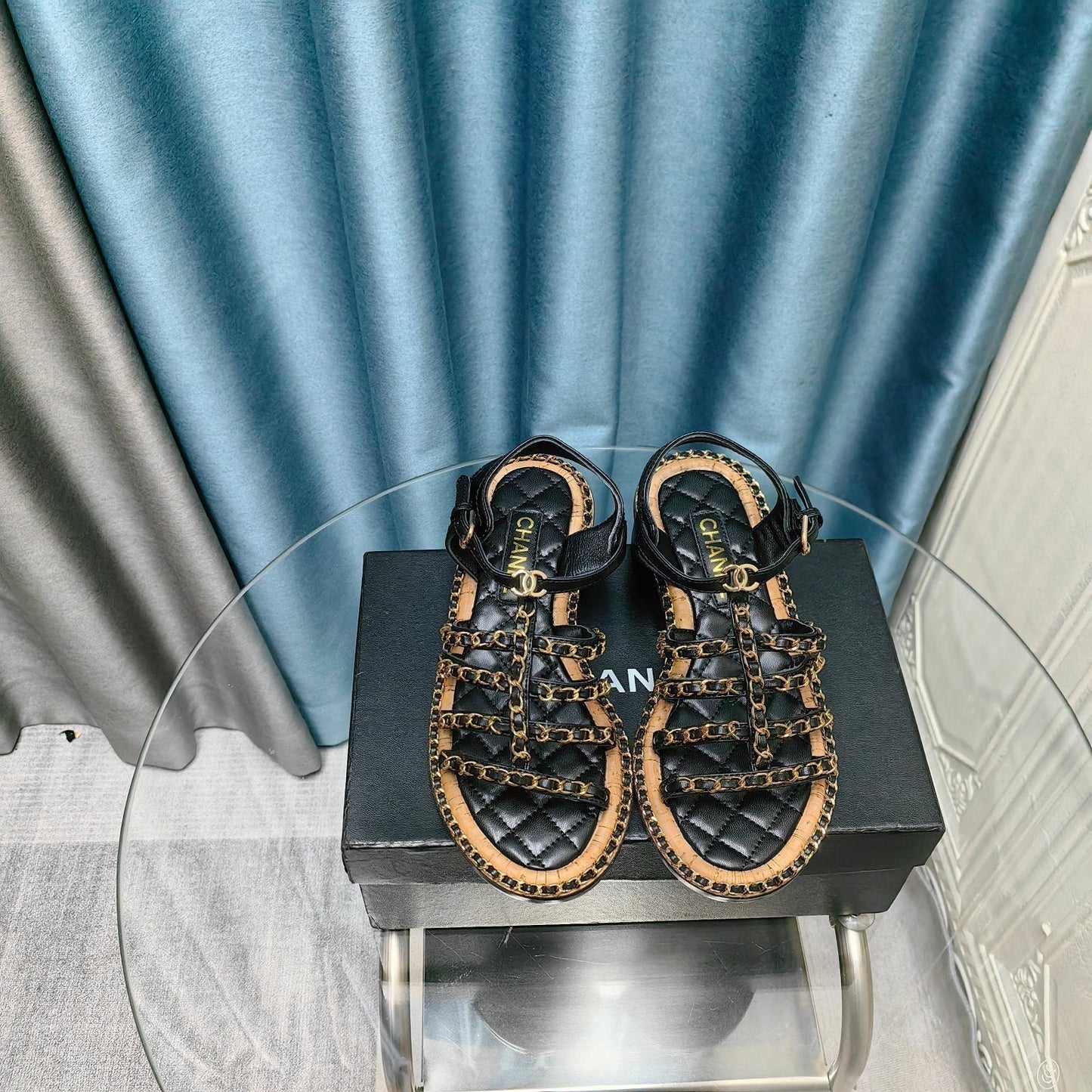 HIGH SANDALS WITH THREE STRAPS IN BLACK CALFSKIN - 35