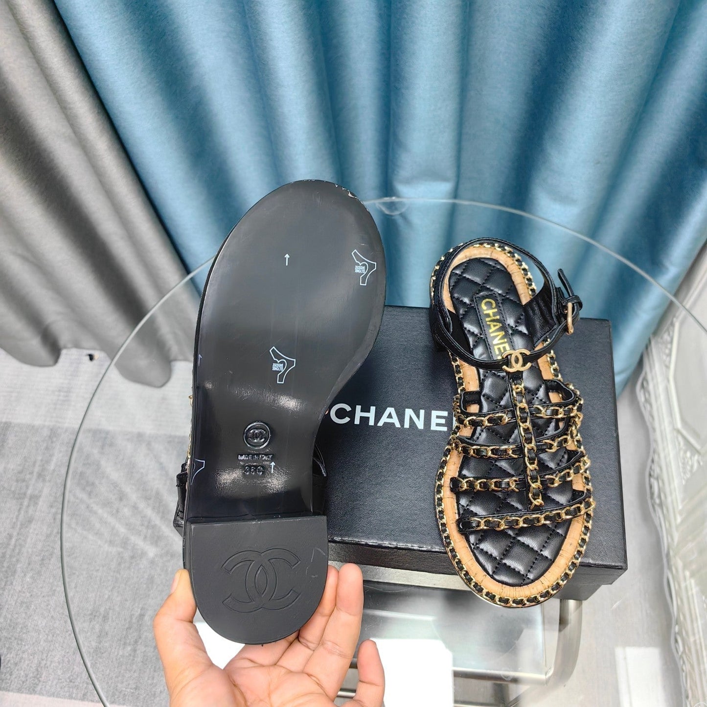 HIGH SANDALS WITH THREE STRAPS IN BLACK CALFSKIN - 35