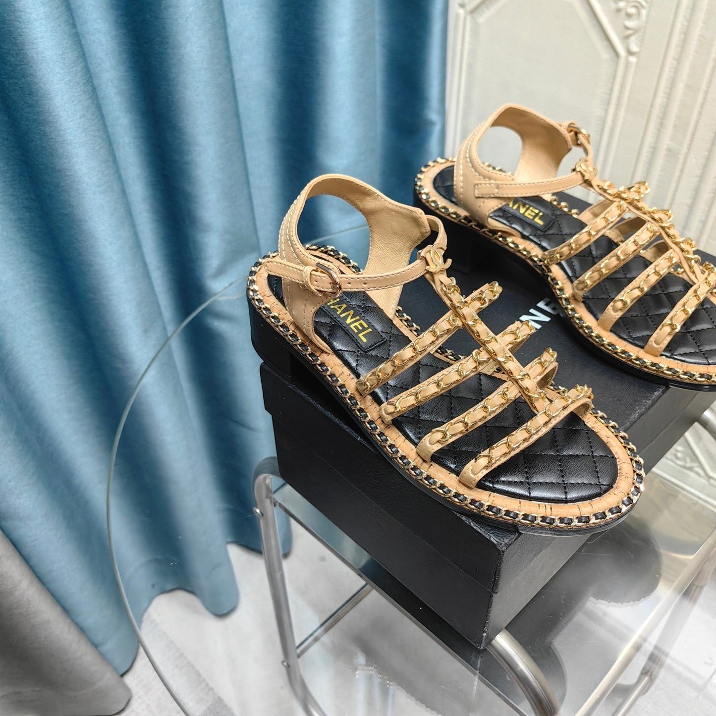 HIGH SANDALS WITH THREE STRAPS IN DARK CREAM CALFSKIN - 35