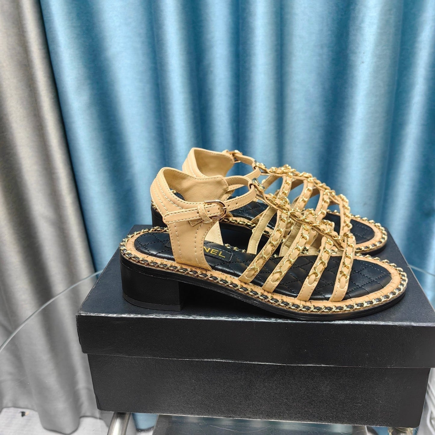 HIGH SANDALS WITH THREE STRAPS IN DARK CREAM CALFSKIN - 35