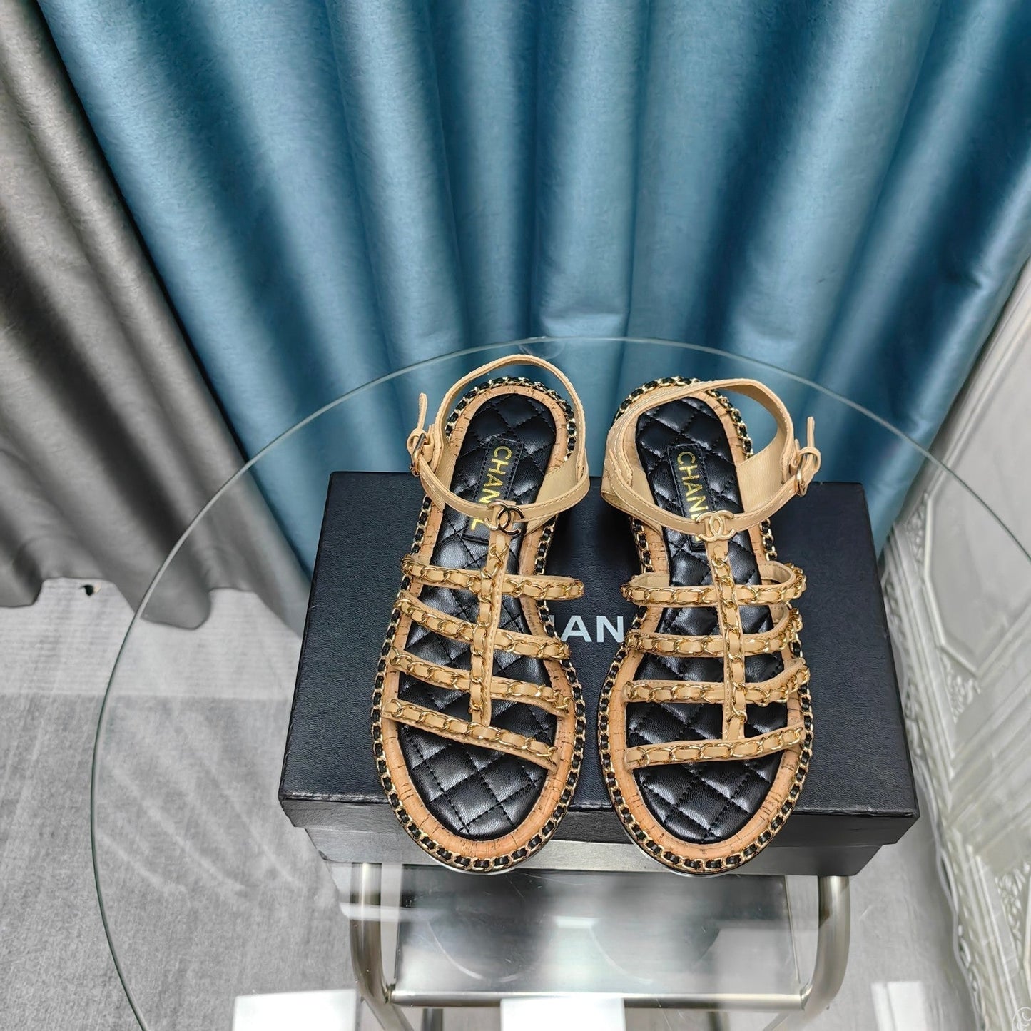 HIGH SANDALS WITH THREE STRAPS IN DARK CREAM CALFSKIN - 35