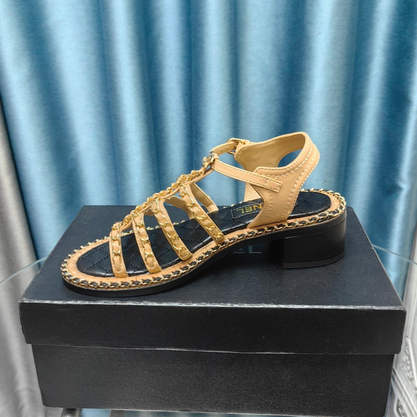HIGH SANDALS WITH THREE STRAPS IN DARK CREAM CALFSKIN - 35