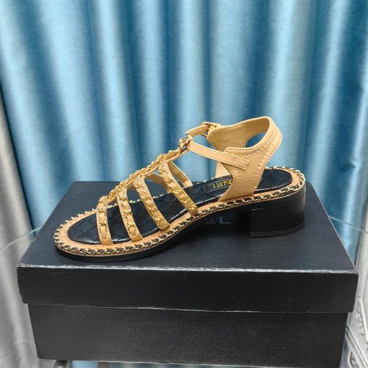 HIGH SANDALS WITH THREE STRAPS IN DARK CREAM CALFSKIN - 35