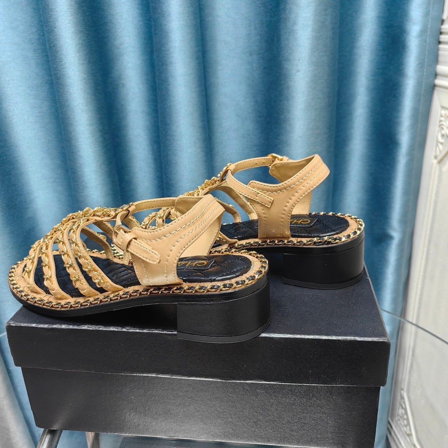HIGH SANDALS WITH THREE STRAPS IN DARK CREAM CALFSKIN - 35