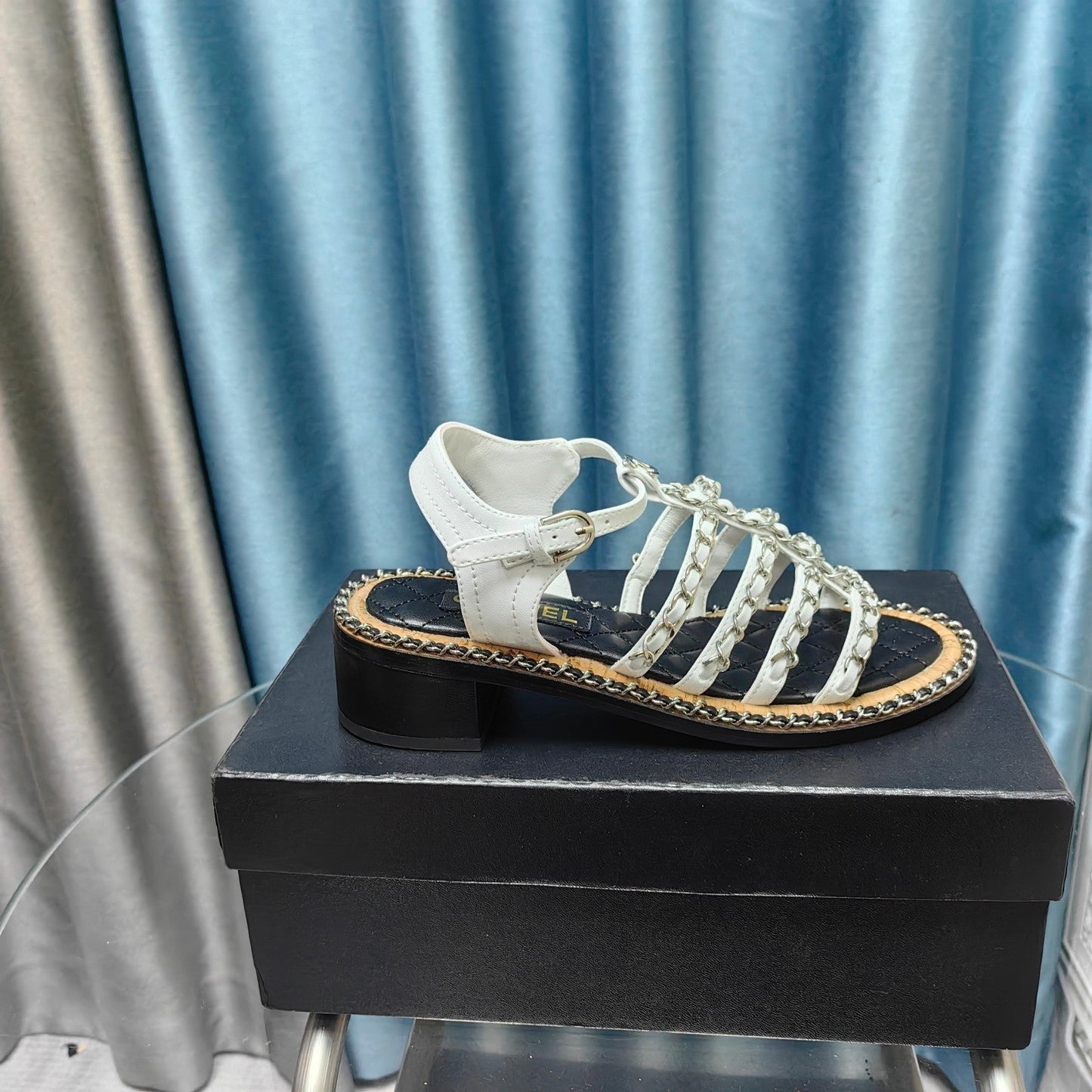 HIGH SANDALS WITH THREE STRAPS IN WHITE CALFSKIN - 35