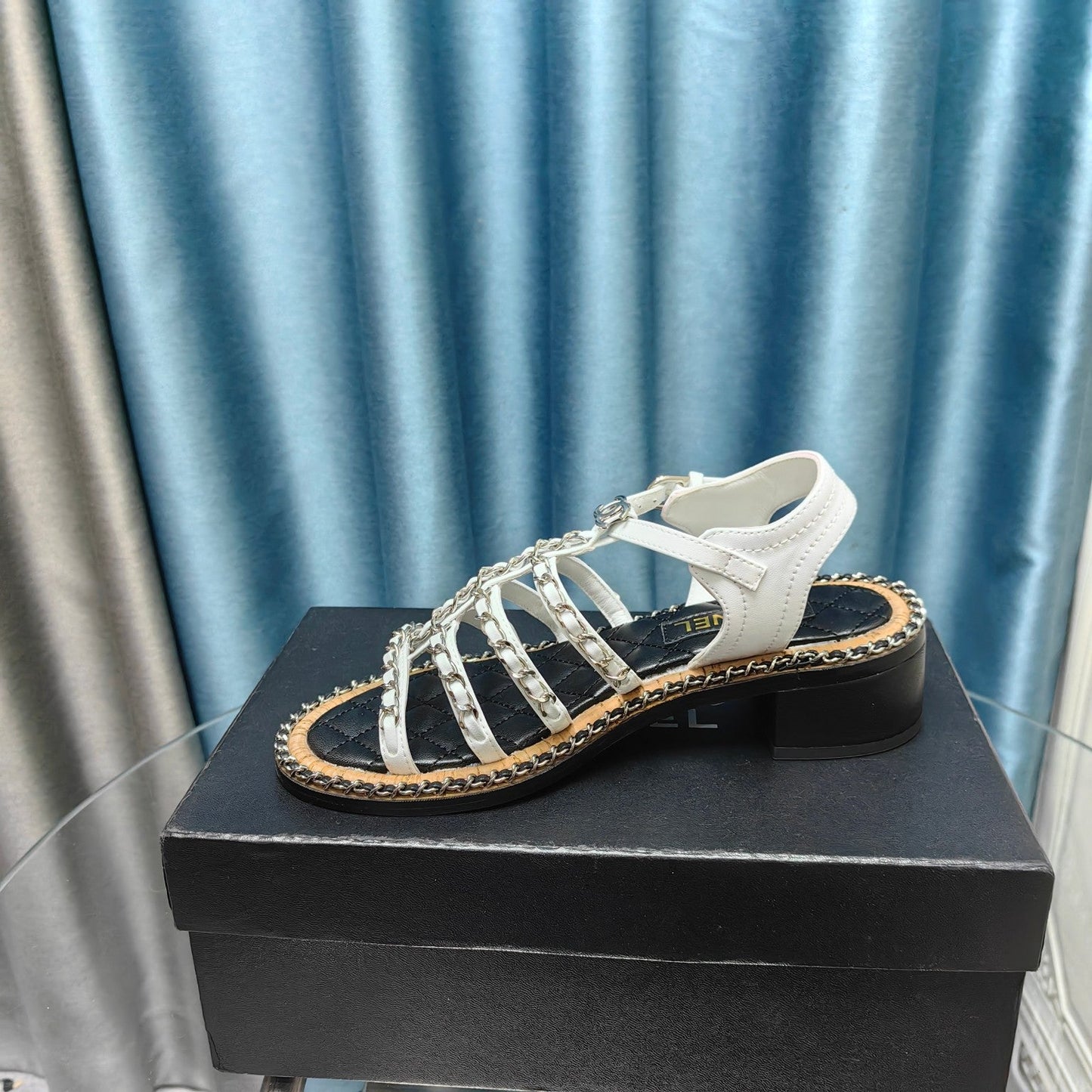 HIGH SANDALS WITH THREE STRAPS IN WHITE CALFSKIN - 35