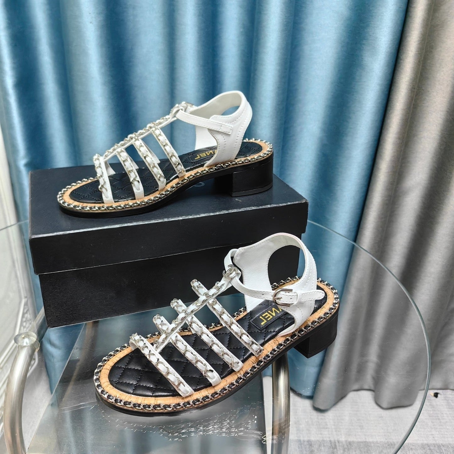 HIGH SANDALS WITH THREE STRAPS IN WHITE CALFSKIN - 35