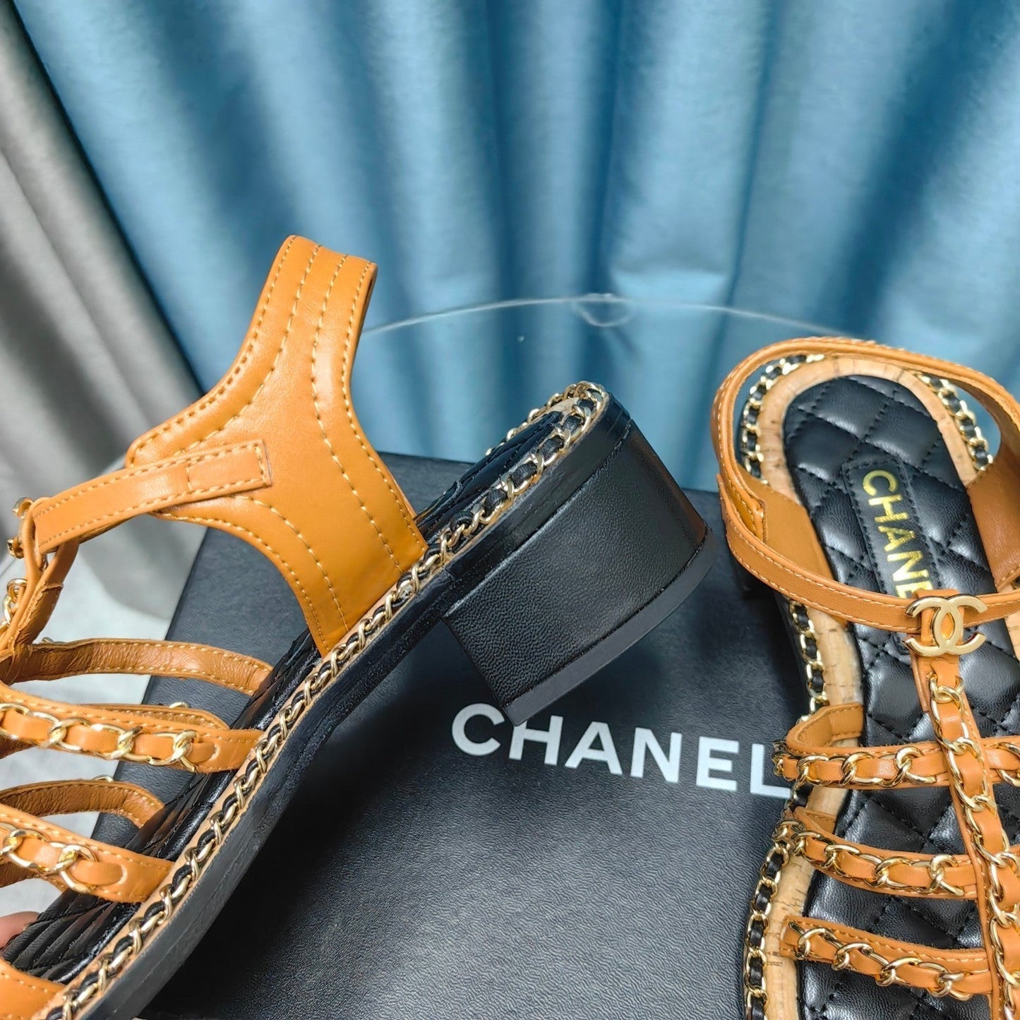 HIGH SANDALS WITH THREE STRAPS IN OCHRE YELLOW CALFSKIN - 35