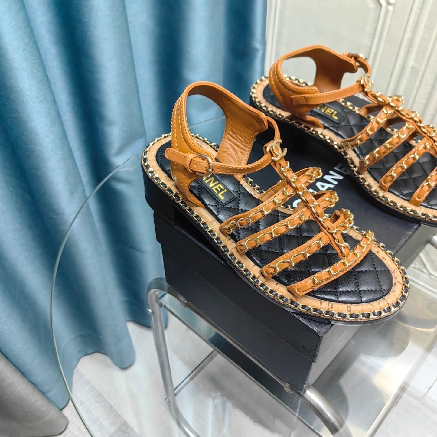 HIGH SANDALS WITH THREE STRAPS IN OCHRE YELLOW CALFSKIN - 35