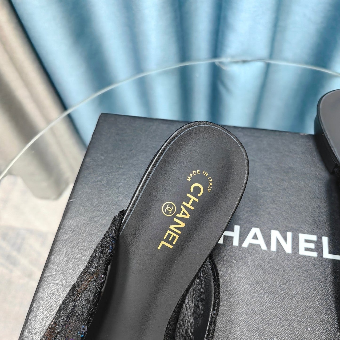 MULE IN BLACK SATIN AND LAMBSKIN - 35
