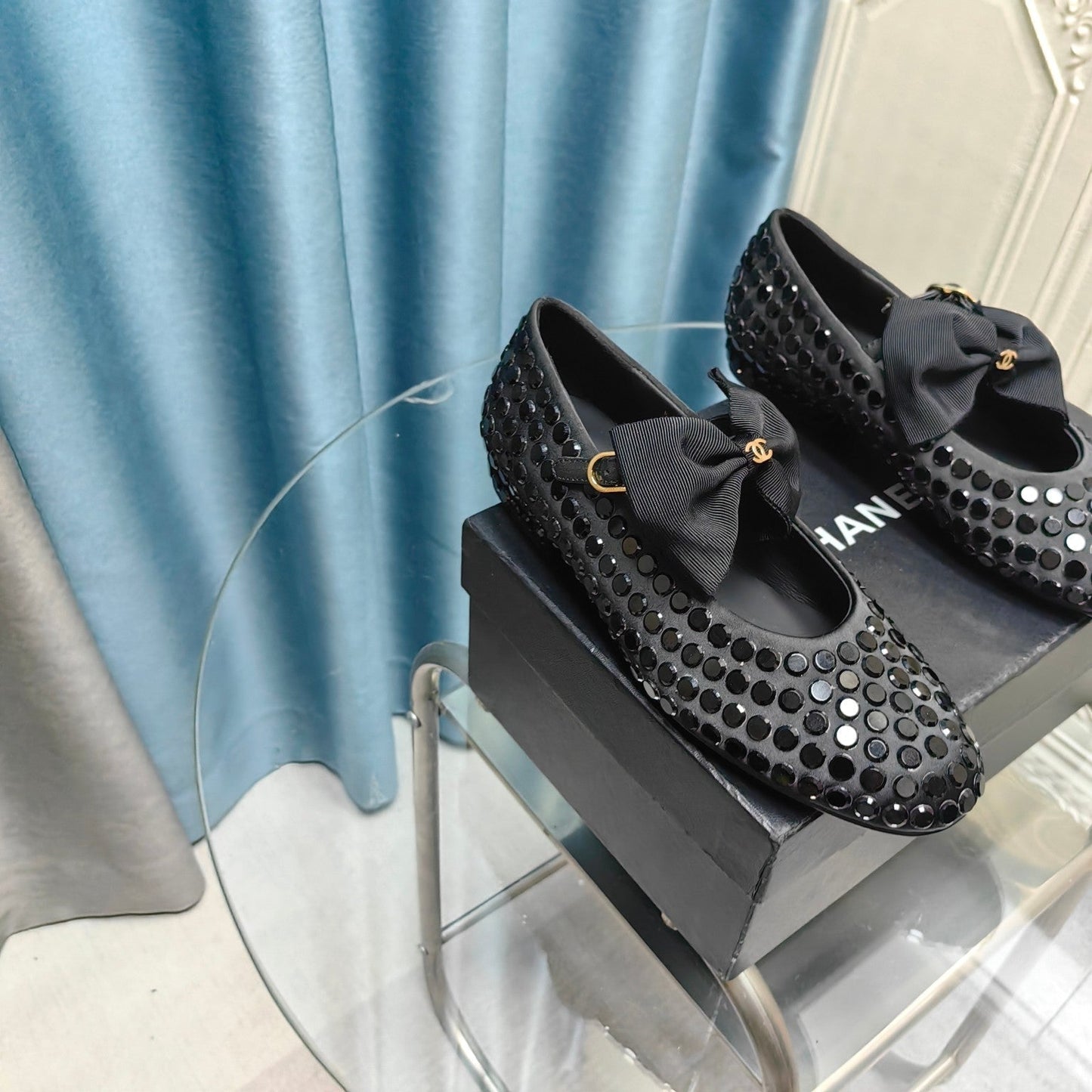 MARY JANE BOW RHINESTONE BLACK SILK - 35