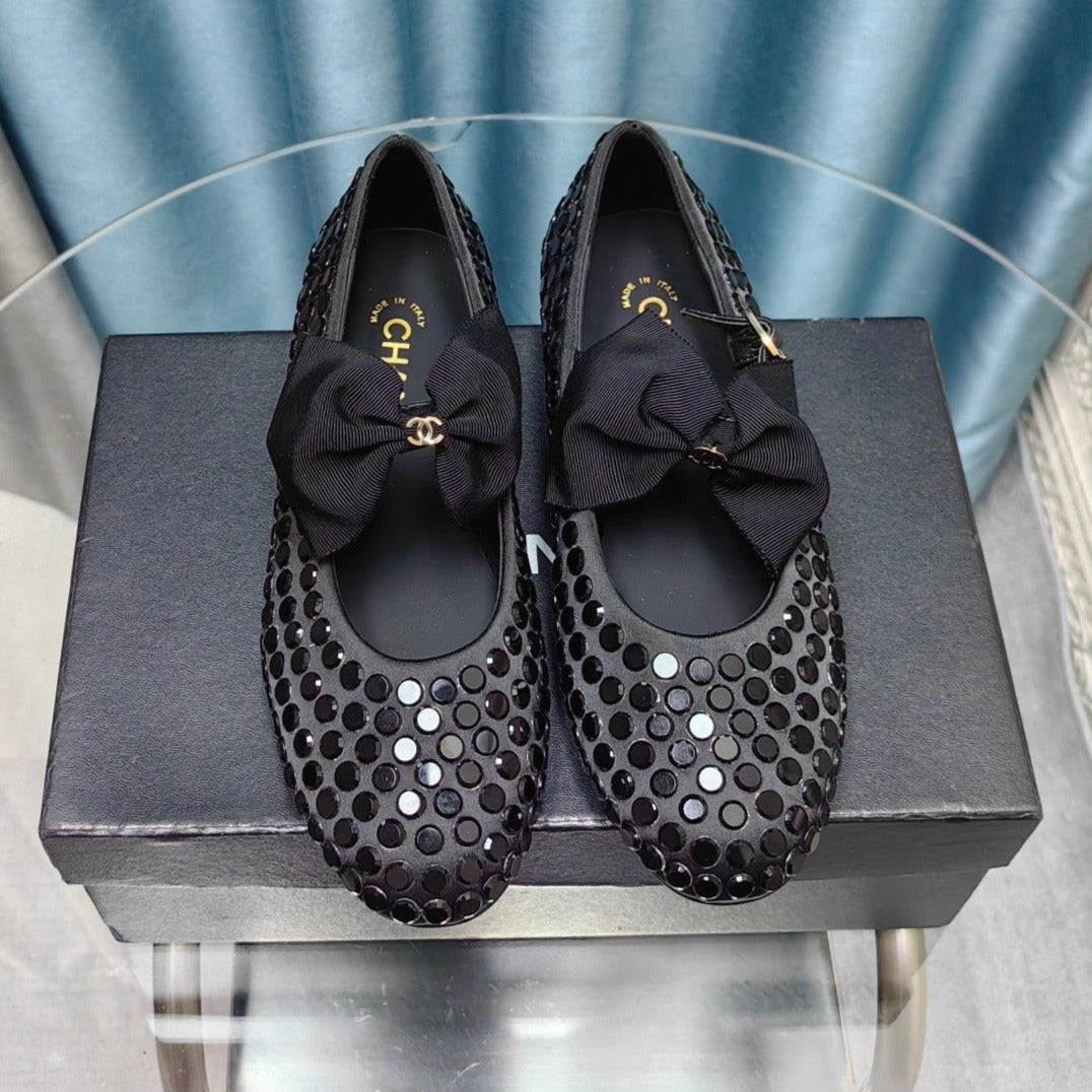 MARY JANE BOW RHINESTONE BLACK SILK - 35