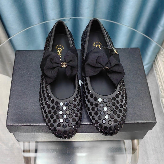 MARY JANE BOW RHINESTONE BLACK SILK - 35
