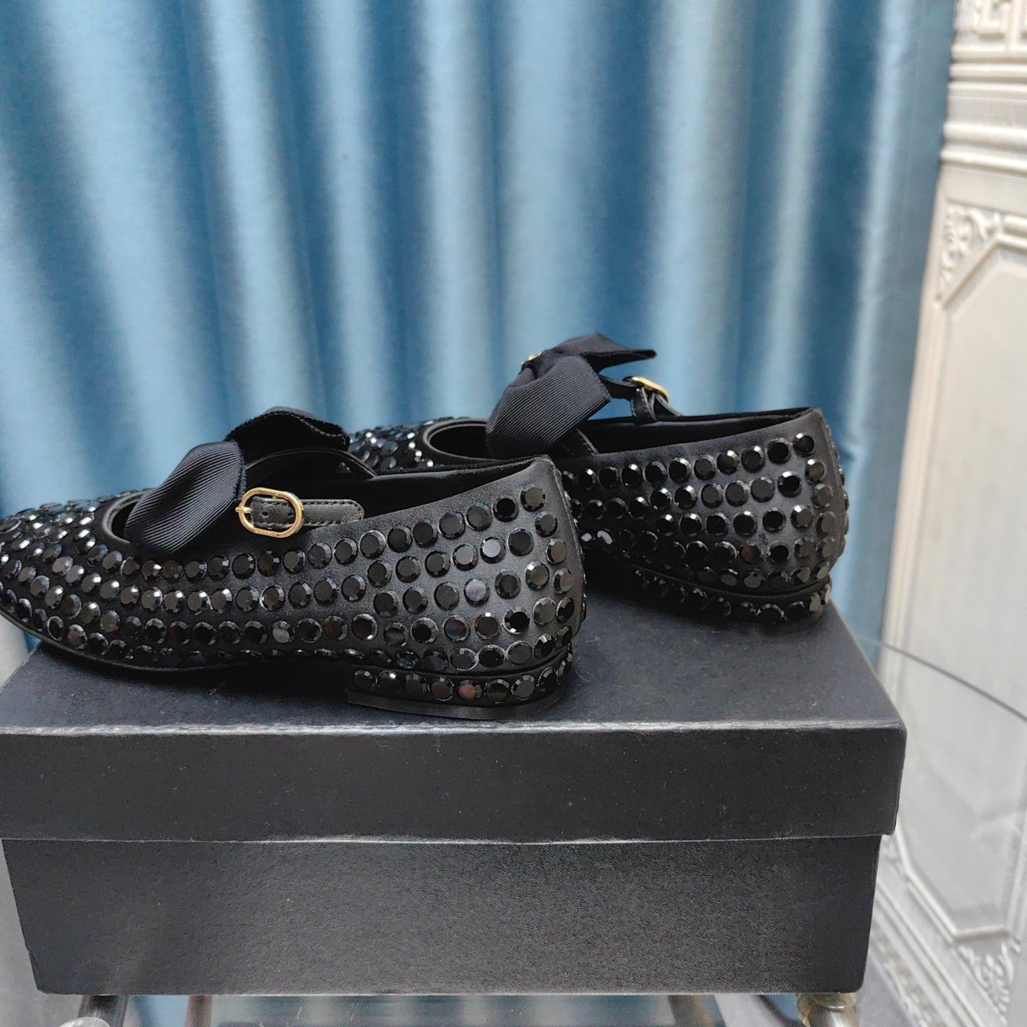 MARY JANE BOW RHINESTONE BLACK SILK - 35