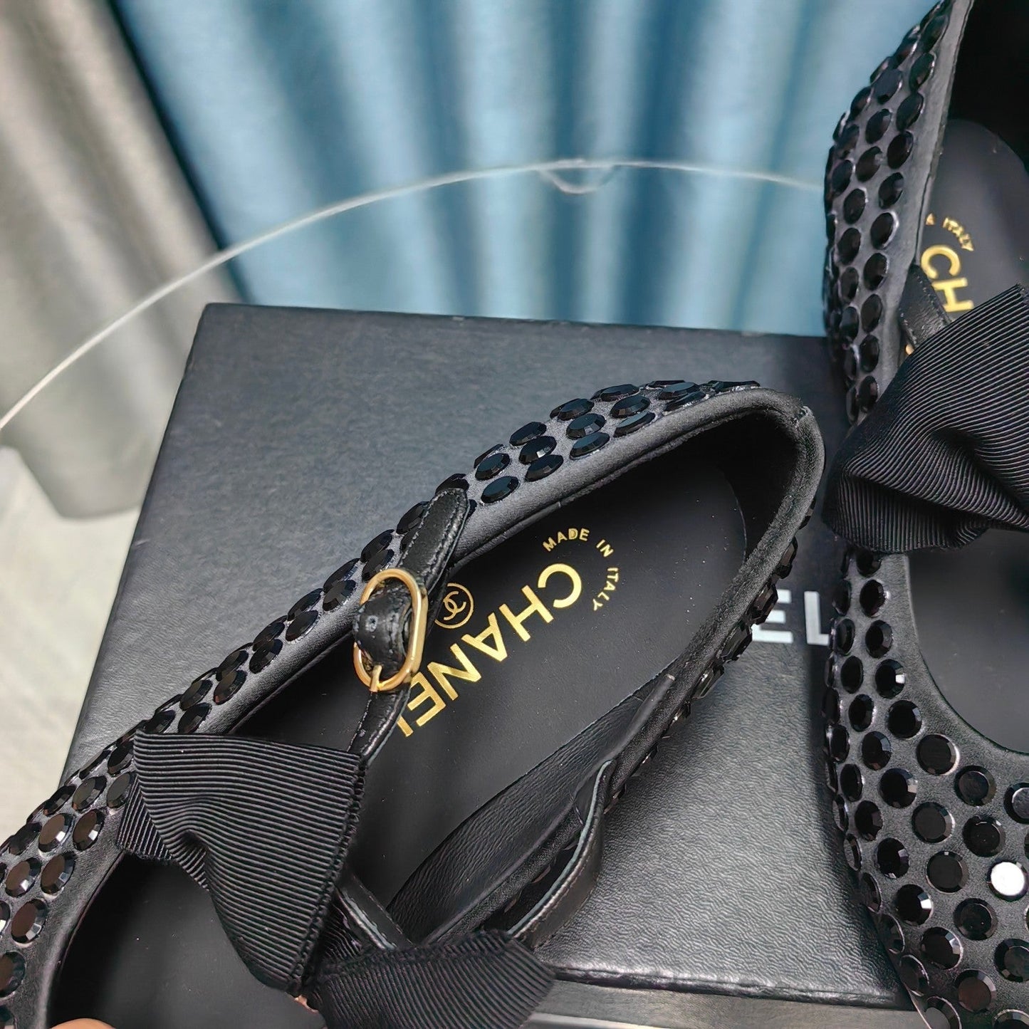 HIGH MARY JANE BOW RHINESTONE BLACK SILK - 35
